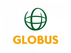 Das Globebus-Logo auf schwarzem Hintergrund.